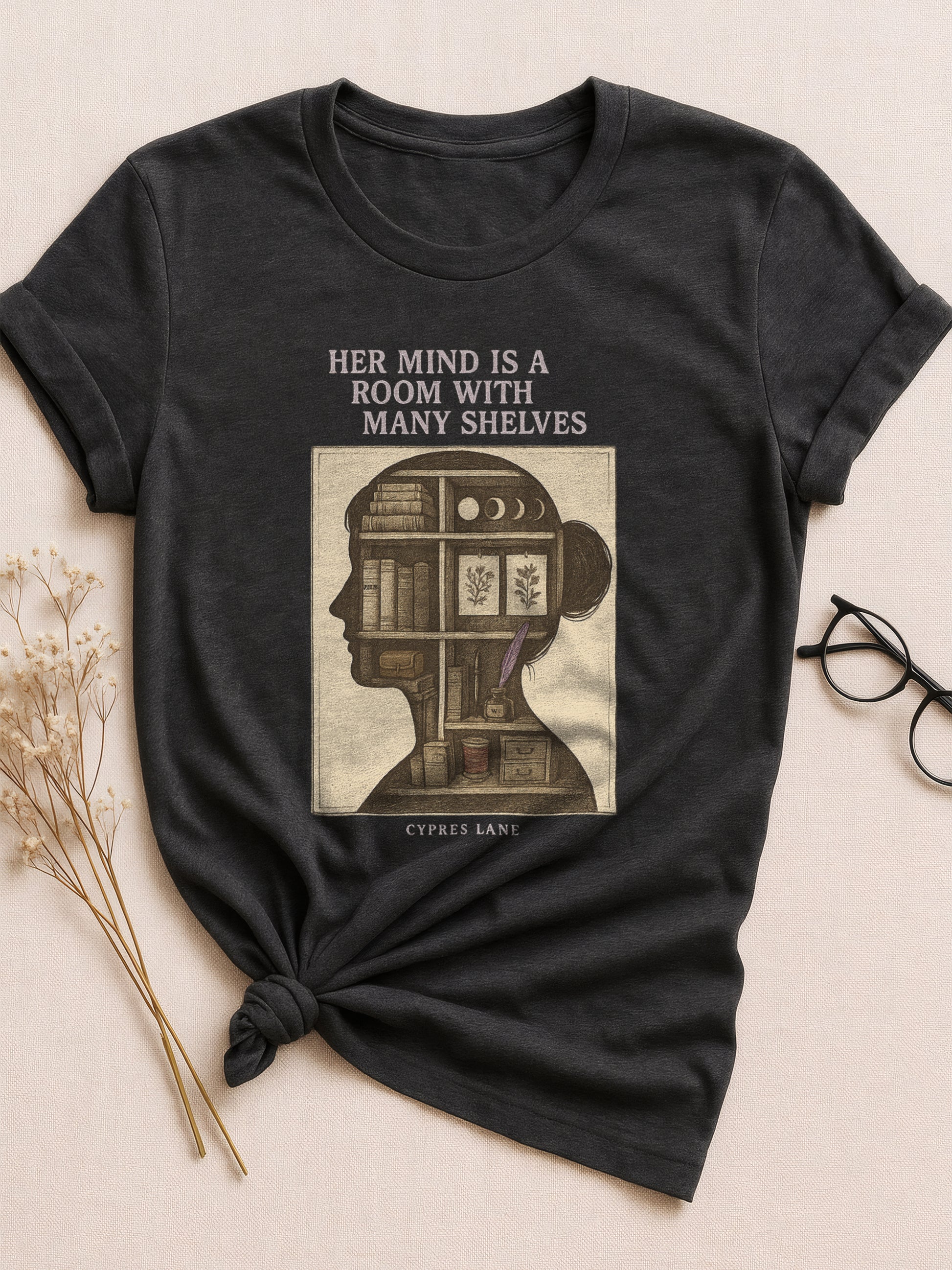 Her mind is a room with many shelves.